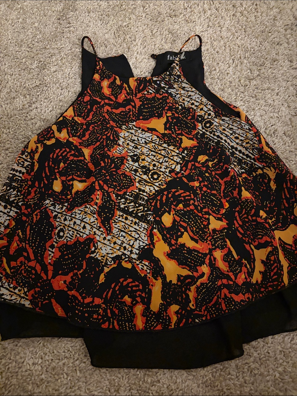 fab'rik Orange, Black & White Printed Halter Camisole